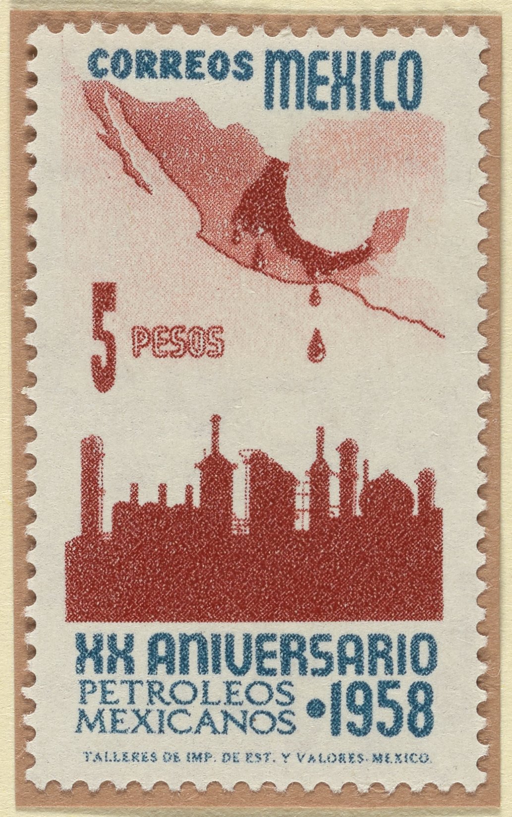 Mexican postage stamp commemorating Aniversario Petróleos Mexicanos (20th  anniversary) - Science History Institute Digital Collections