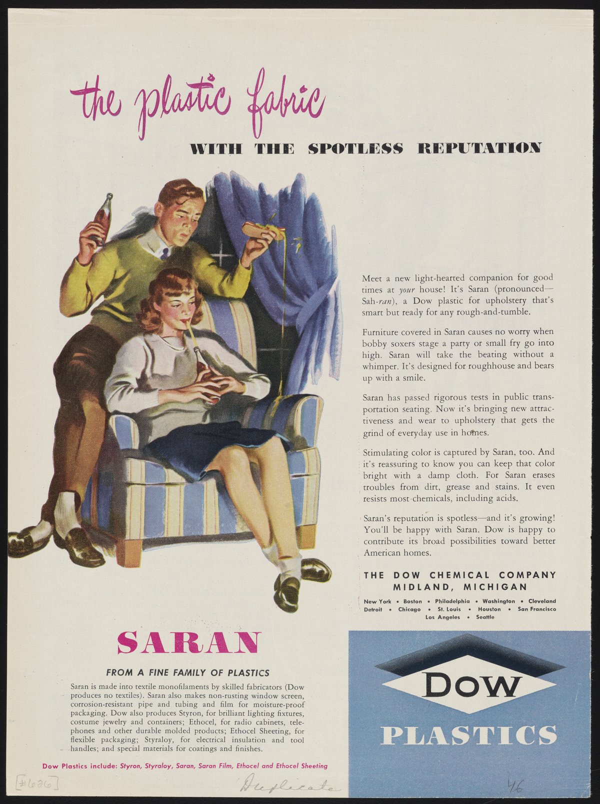 1954 SARAN WRAP Plastic Food Storage Dow Chemical Vintage Print Ad