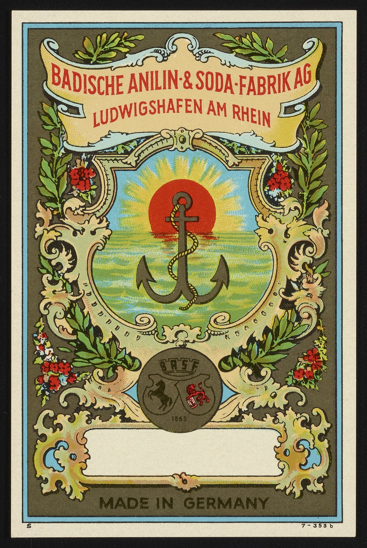 Badische Anilin & Soda-Fabrik dye label with anchor - Science History  Institute Digital Collections